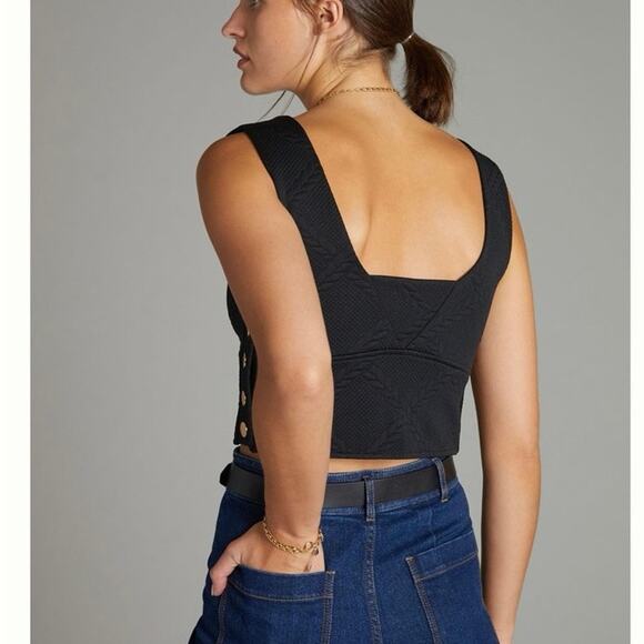 ANTHROPOLOGY Maeve Button-Side Crop Top V-Neck Sleeveless Black Size Small - Picture 3 of 15